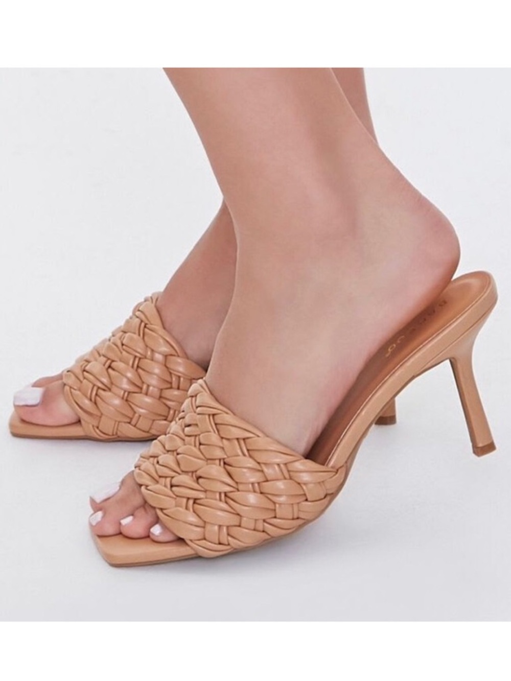 FOREVER 21 BAMBOO Basketwoven Square-Toe Sandal Heels Natural Tan 10 NEW NIB